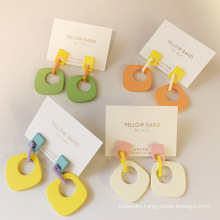 Shangjie OEM joyas Ins Fashion Unique Wooden Earrings Statement Colorful Geometric Earrings Korean Earrings